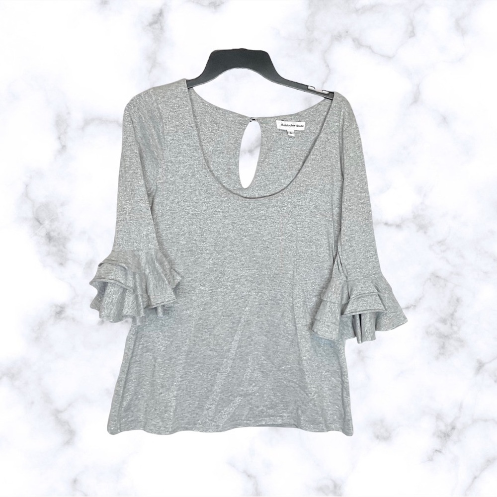Christopher Deane Silver Gray w Metallic Silver Shimmery Shirt Women L